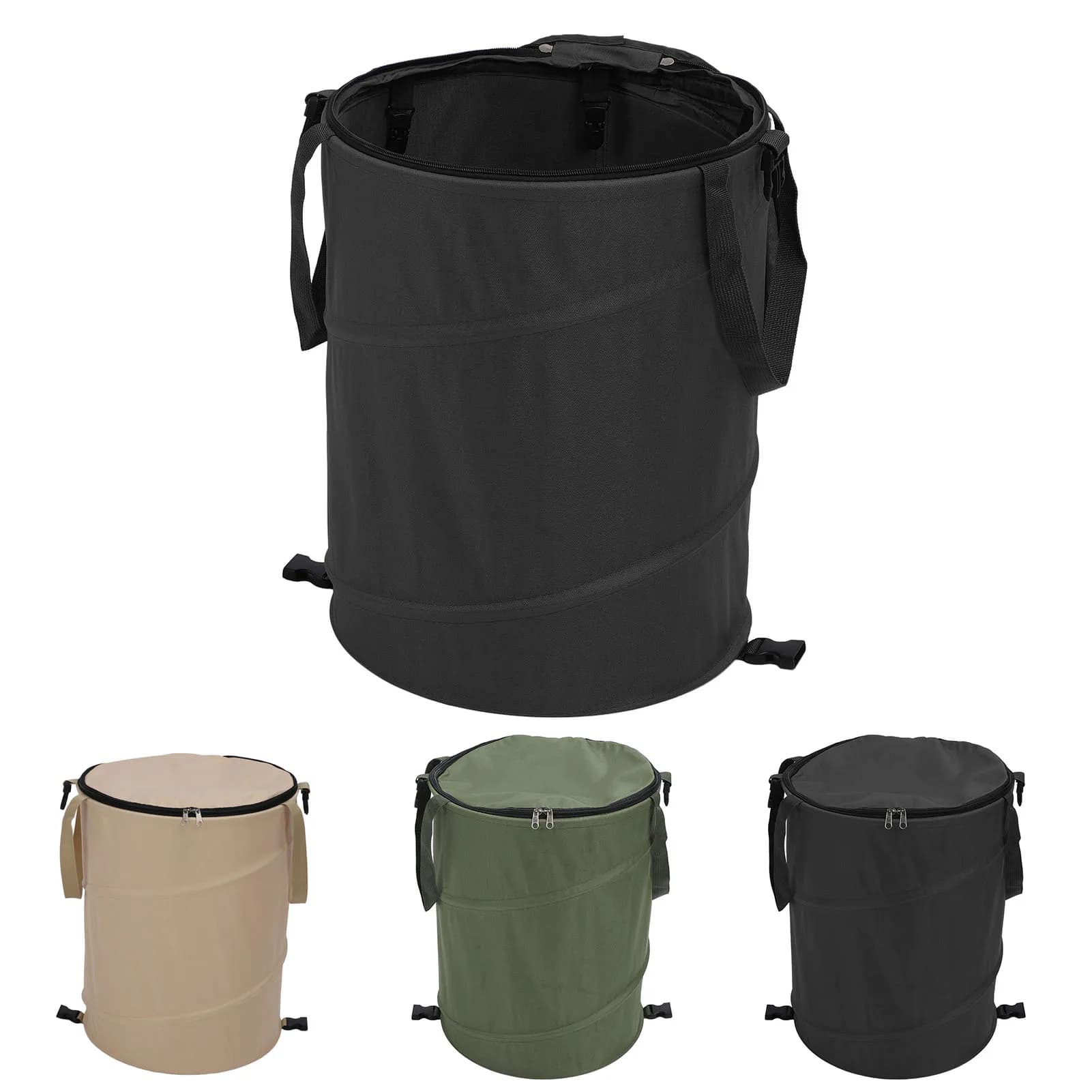 Outdoor Garbage Can 24 Gallons Camping Trash Container Portable Versatile Reusable Oxford Fabric with Zippered Lid for Garden