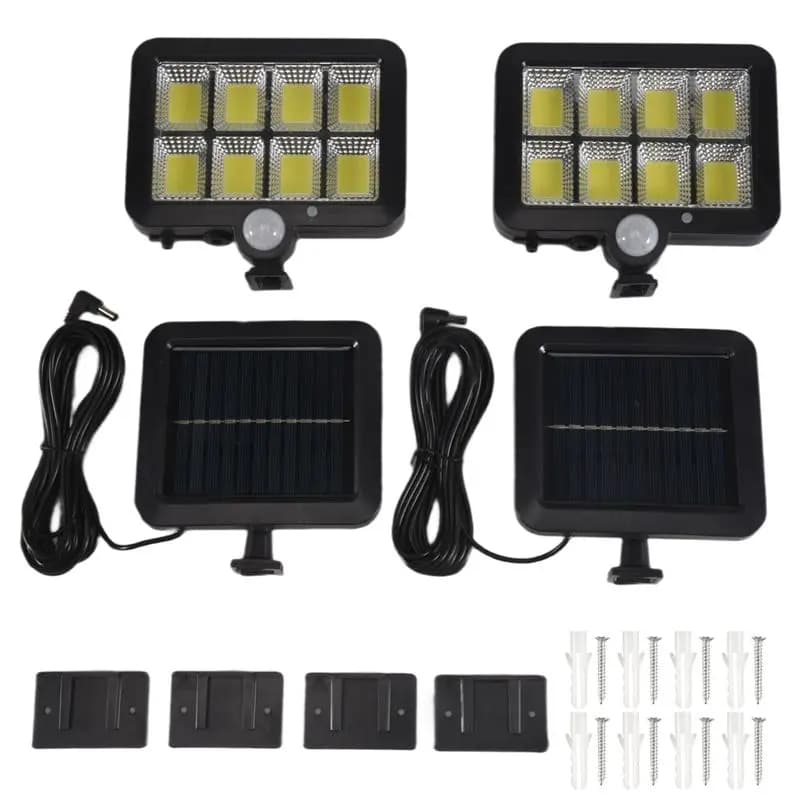 ABGE-2Pc 2000 Lumen 160 Leds Solar Wall Lights IP65 Waterproof Wired Motion Sensor Security Flood Light 360 Degree Adjustable