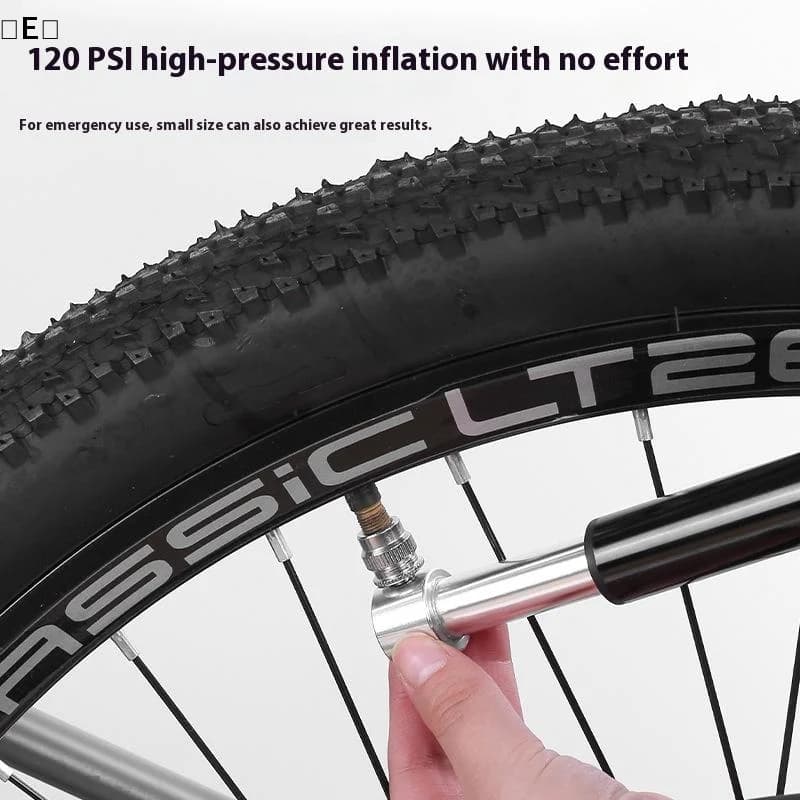 〔E〕Mini pompa per bicicletta in lega di alluminio, pompa portatile argentata per gonfiare pneumatici di bici da strada e mountain bike, attrezzatura per ciclismo all'aperto
