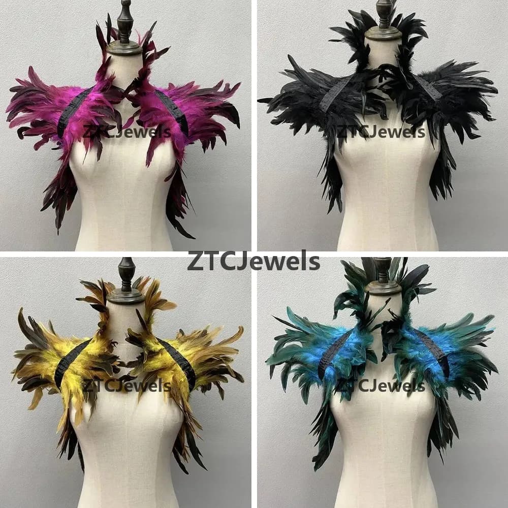 Sciarpa Gotica Nera con Piume, Stola Punk per Cosplay, Sciarpa di Lusso con Piume per Donna, per Feste di Carnevale