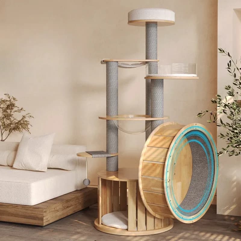 Silent treadmill cat climbing frame combination, all solid wood cat nest tree climbing jumping scratching board table