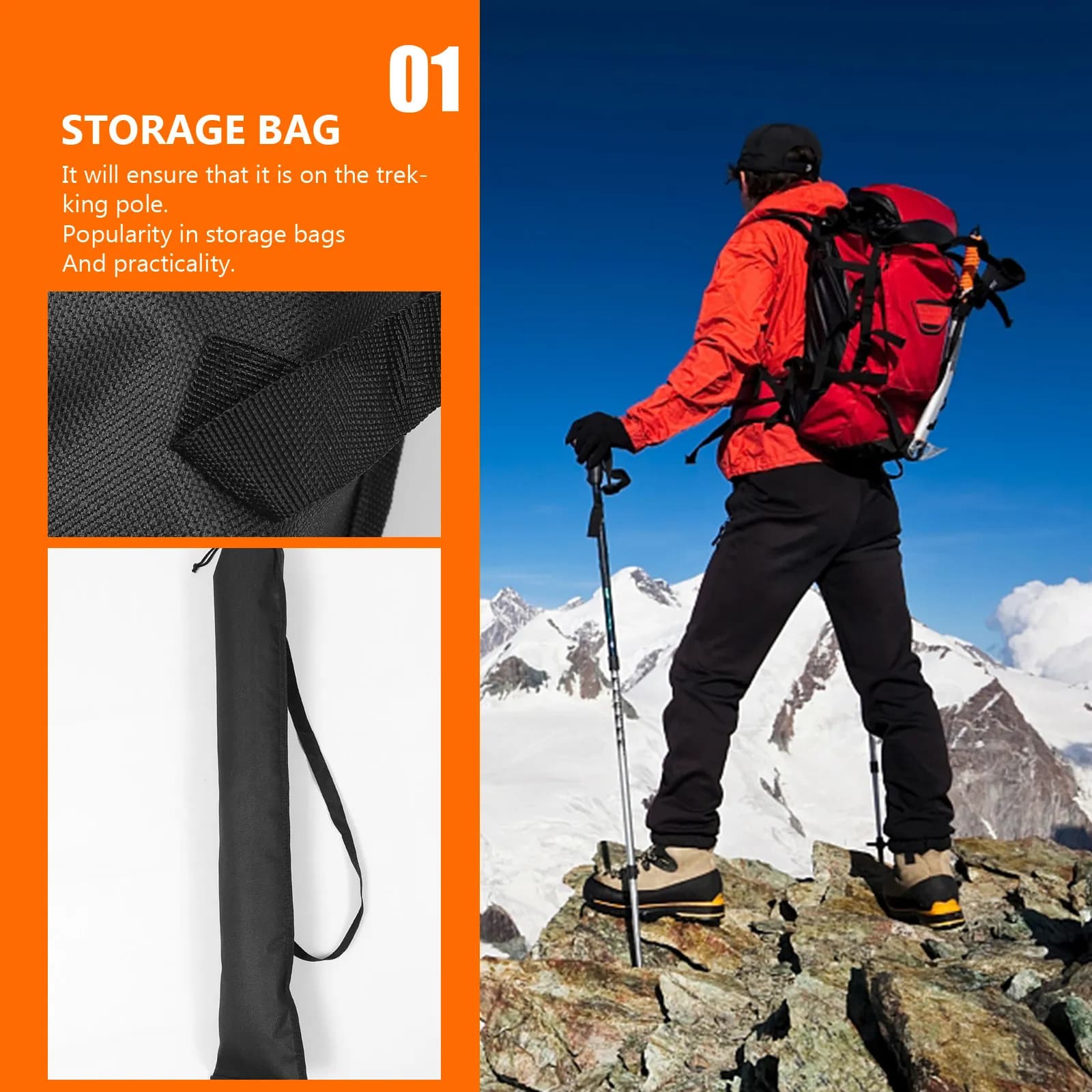 Waterproof Bag for Trekking Sticks, Foldable with Adjustable Shoulder Strap, Hiking Stick Case