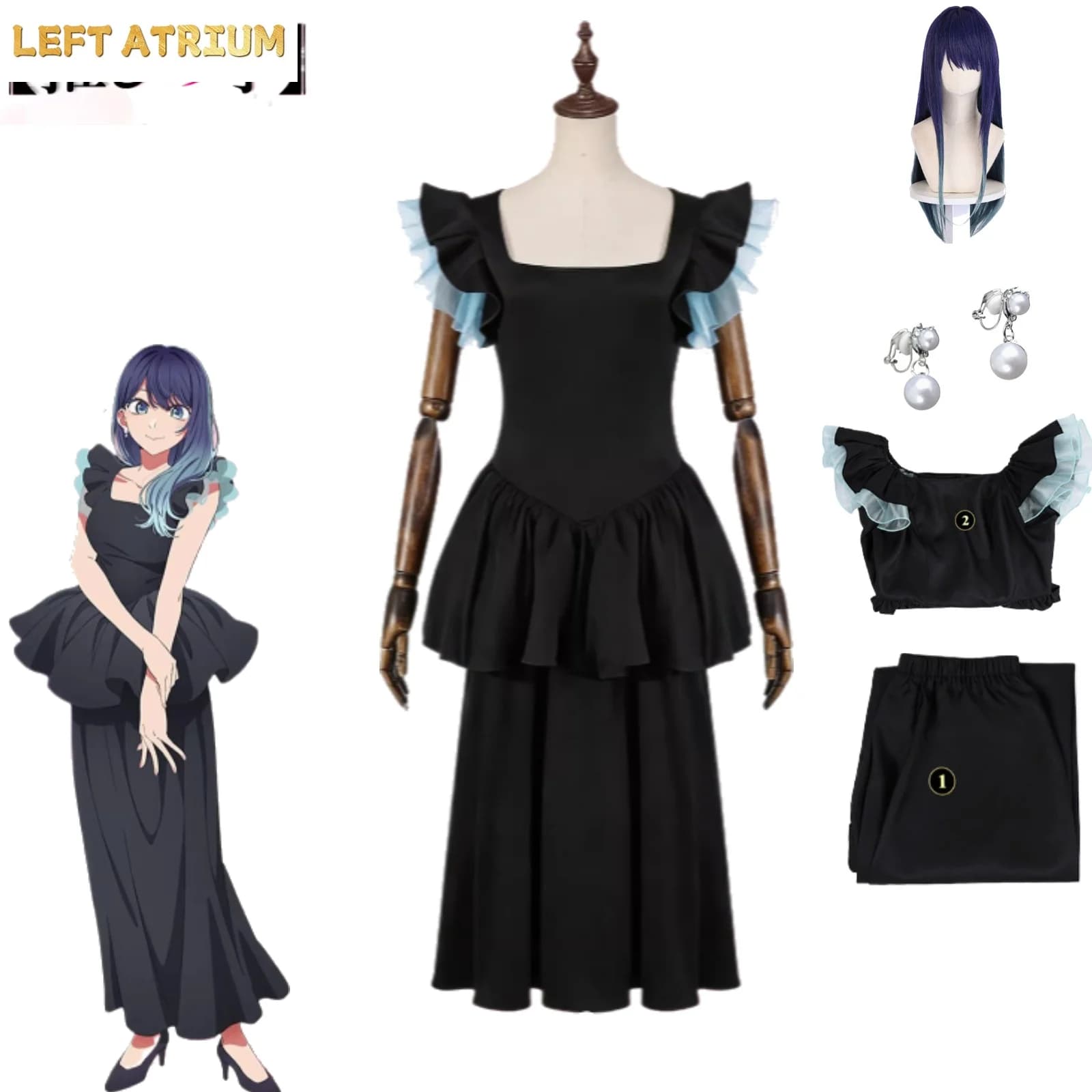 Oshi No Ko Season 3 Cosplay Costume Kurokawa Akane New Black Evening Dress with Earrings Wig Full Set Anime Performance Outfit