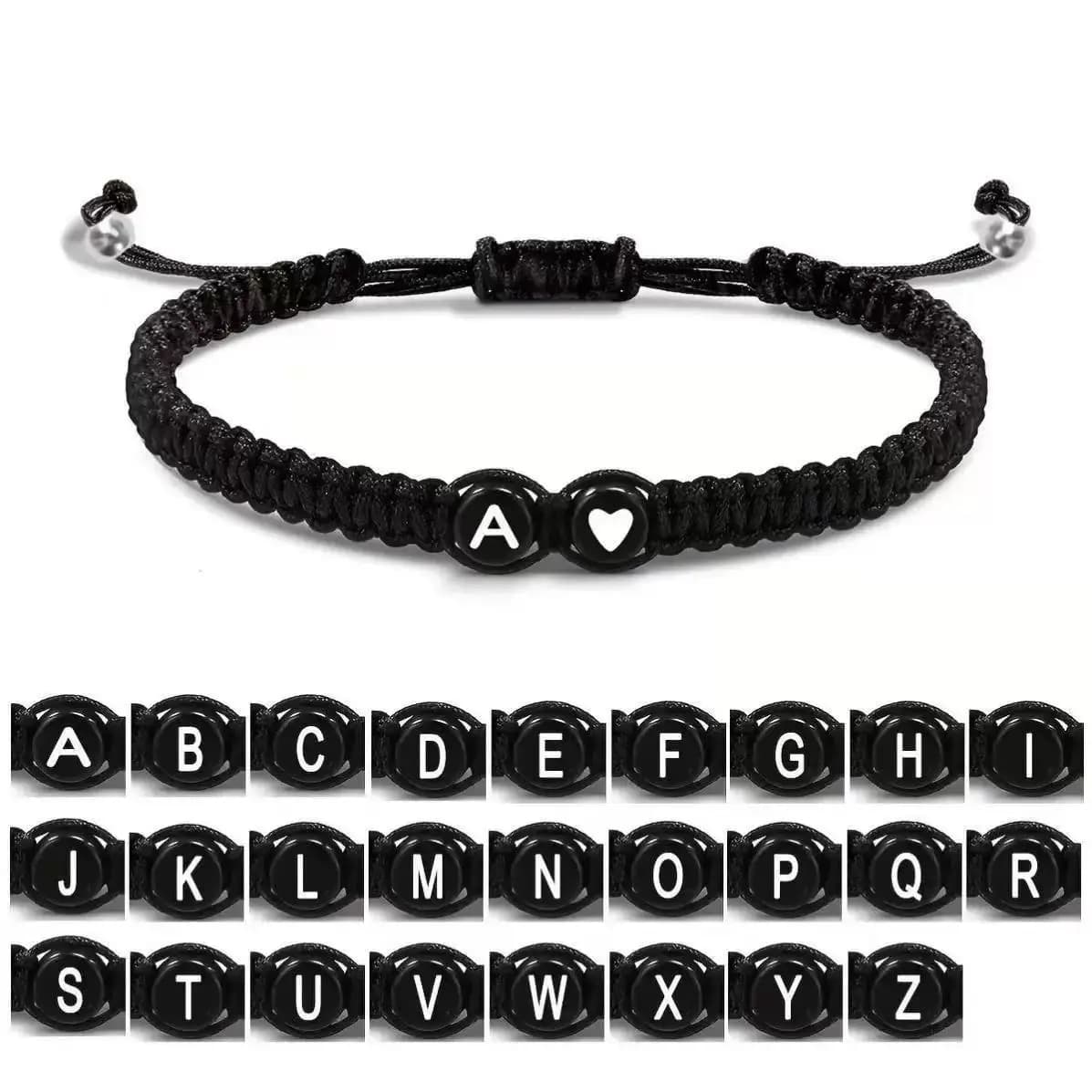 Braccialetti a forma di cuore con 26 lettere di moda euro-americana Braccialetti intrecciati con nome AZ regolabile fatto a mano per regali di gioielli da donna