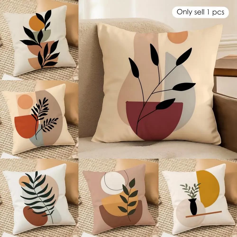 Rustic Geometric Floral Cushion Cover Soft Plush Fabric Double-Sided Printed Sofa Cushion Cover for All Seasons Home Decor Gift
