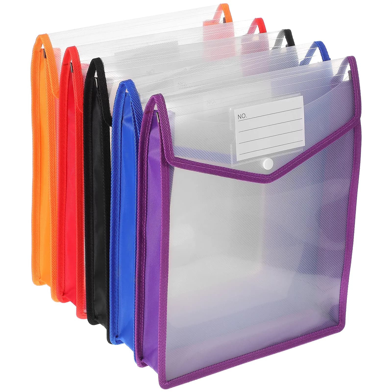 5 Pezzi Cartelle Portadocumenti Espandibili Verticali Formato Lettera in Plastica Trasparente, Organizzatore per Documenti con Chiusura a Bottone ed Etichetta