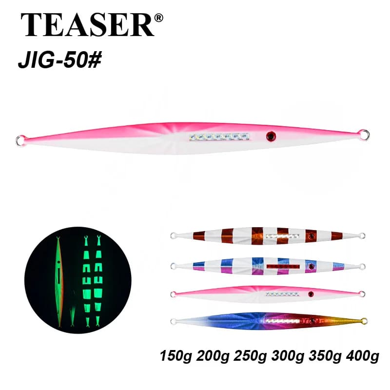 TEASER J50 Exhaust with quick sinking iron plate, night light sea fishing, mortar bait with slow shaving golden gun and large weight