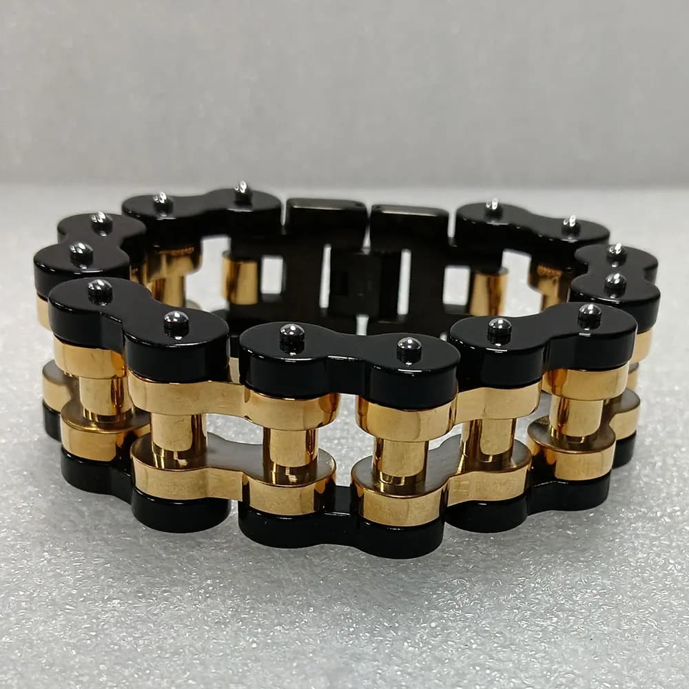 Punk Gold Men Thick Bracelets,Motorcycle Biker Bicycle Chain Link Bracelets For Men/Women Stainless Steel Jewelry