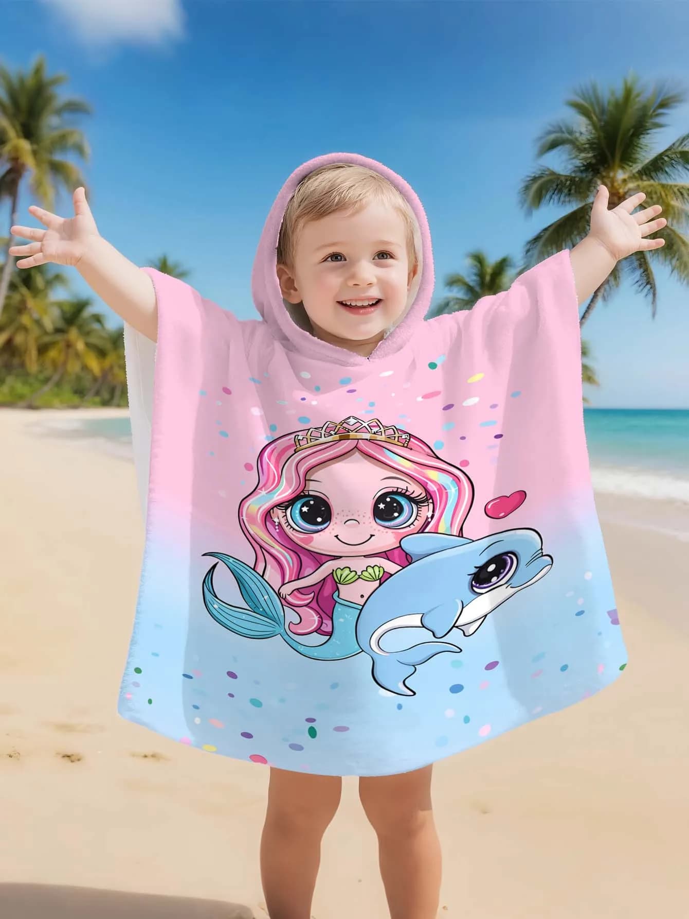 Accappatoio da principessa a forma di sirena, morbido e super assorbente, con bottoni laterali, adatto per spiaggia, piscina, mare, campeggio, per bambini e bambine dai 2 ai 11 anni.