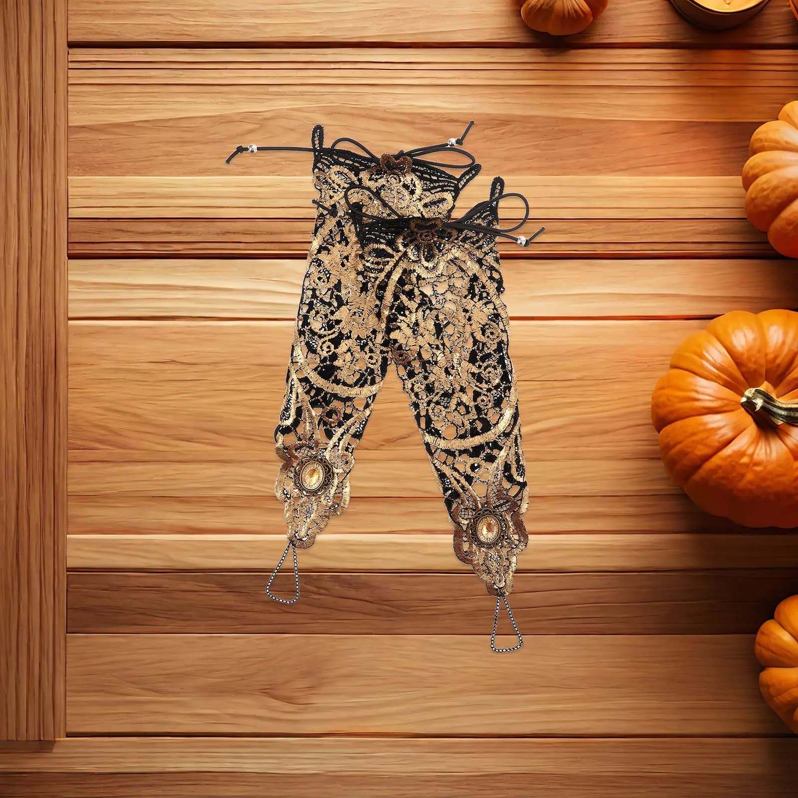 2 Pezzi Guanti Senza Dita in Pizzo con Perline, Stile Gotico Steampunk, per Matrimoni, Balli, Feste di Halloween, Polsini Ricamati con Strass, da Sposa