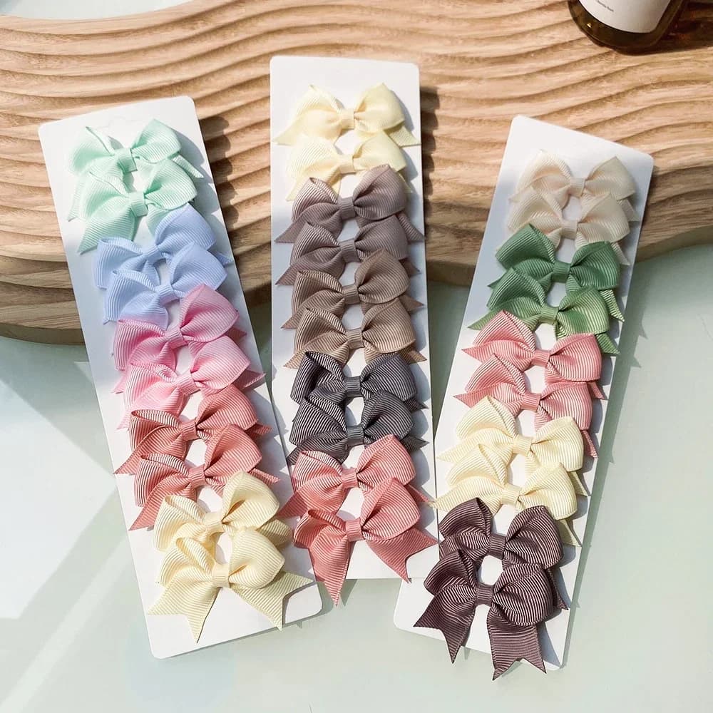 Set di 10 Fermagli per Capelli con Fiocchi in Tinta Unita per Bambine, Mini Barrette Fatte a Mano con Nastro, Accessori per Capelli