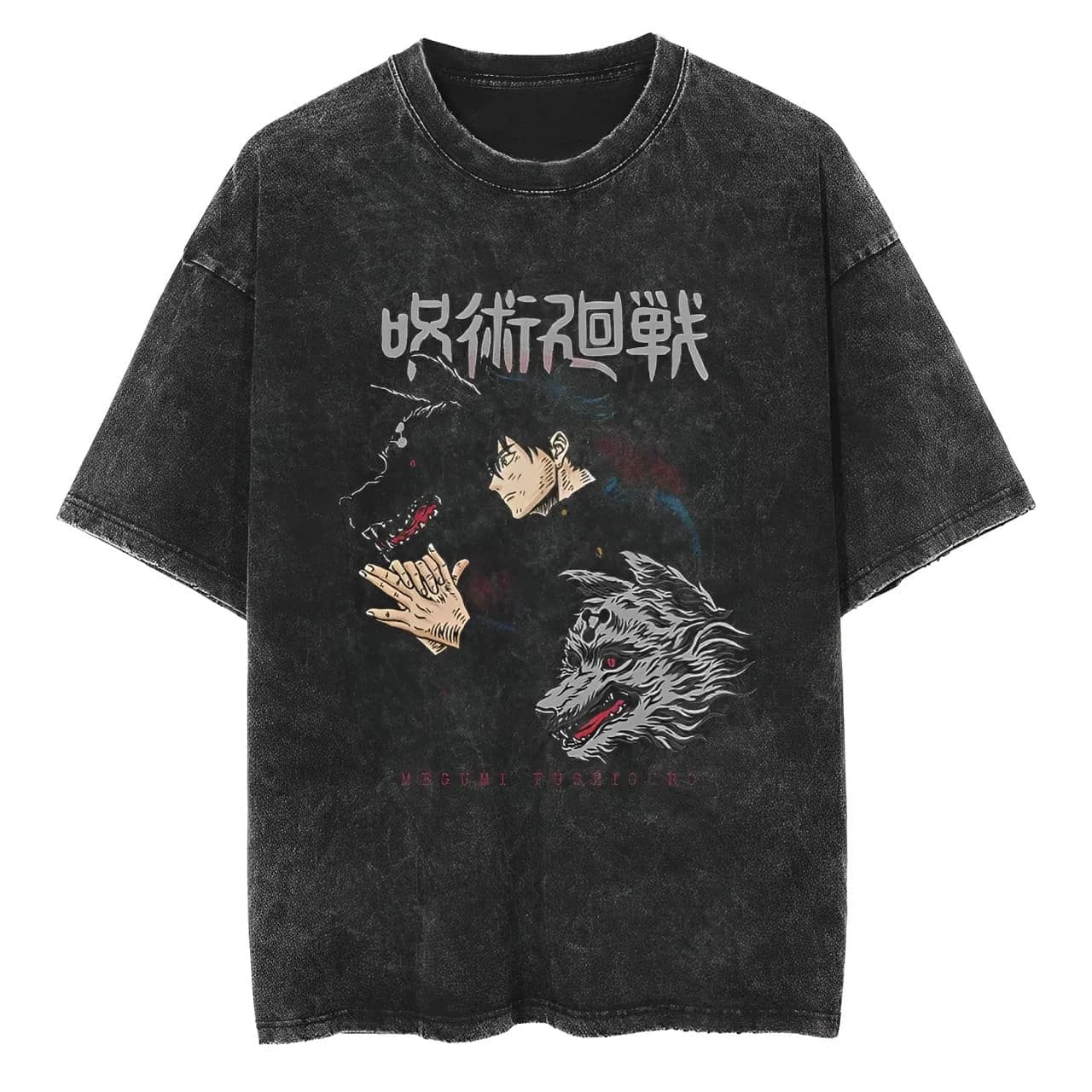 Megumi Fushiguro T Shirt Jujutsu Kaisen Anime Men Vintage Acid Wash Oversized Cotton Shikigami Divine Dog Graphic Tees 2026