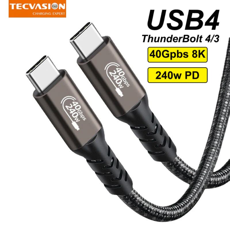240W 40gbps USB4 PD Cable 8K 60Hz Type C Data Transfer Cable Super Speed Thunderbolt 4/3 for Macbook Laptop HP PC Monitor Charger
