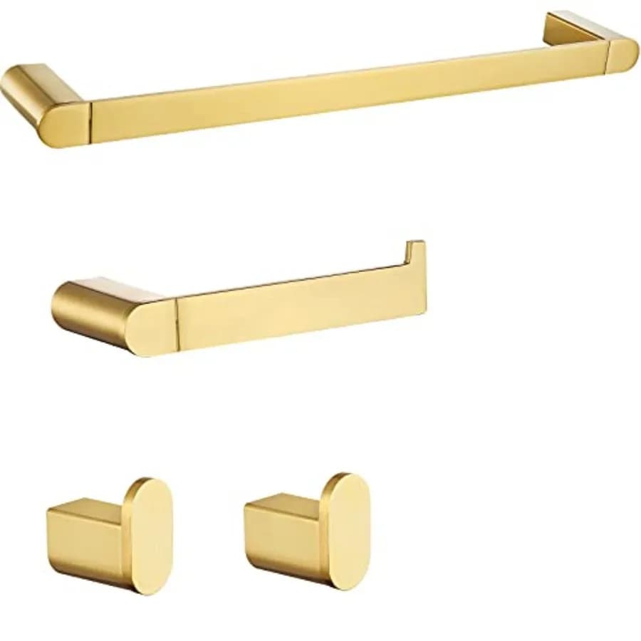 Set di Accessori Bagno Oro Spazzolato, Set Portasciugamani 4 Pezzi Include 1 Barra Portasciugamani Oro, Porta Carta Igienica e 2 Portasciugamani