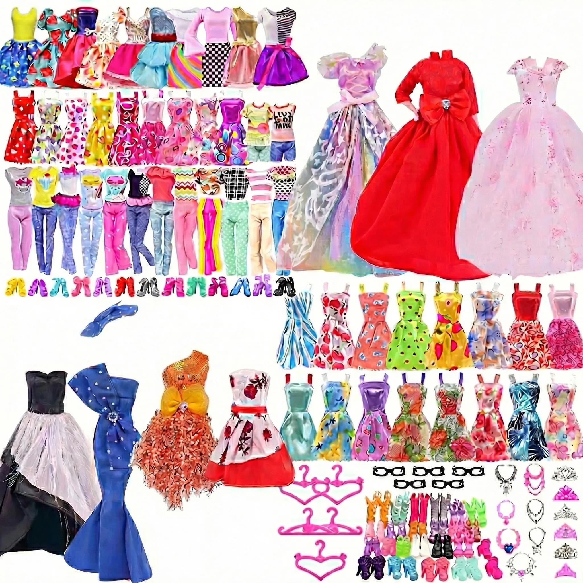Accessori per bambole da 30 cm Abito da principessa multiplo Accessori quotidiani Grucce Scarpe Collane Occhiali per ragazza regalo festival da 11,8 pollici