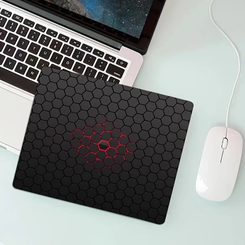 Red Accent Honeycomb Gaming Mouse Pad, Non-Slip Desk Mat, Durable & Water-Resistant for Gamers, Office & Home