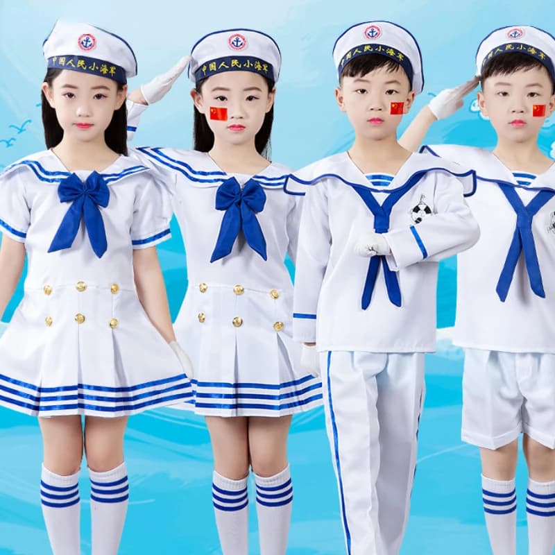 90-170CM costumi per bambini per la marina marinaio uniforme partito esercito vestito Anime scuola marinaio uniforme bambini Marines flotta abbigliamento con cappello
