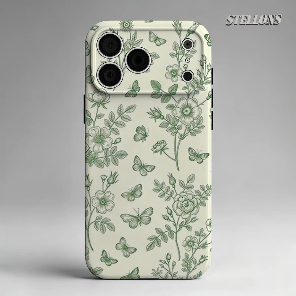 Custodia per telefono con schizzo floreale verde a farfalla, magnetica, per iPhone 17 16 15 14 Pro Max Plus, resistente a strato singolo/doppio