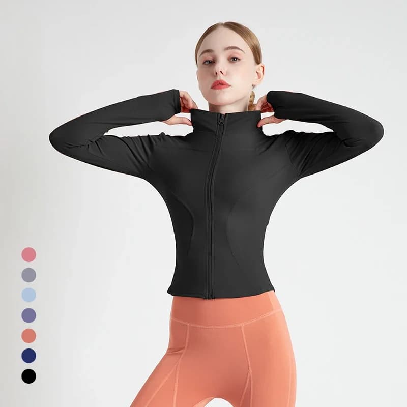 S-3XL Long Sleeved Sports Jacket Women Zip Fitness Yoga Shirt Gym Top Activewear Running Coats Sexy Cycling Training Clothing