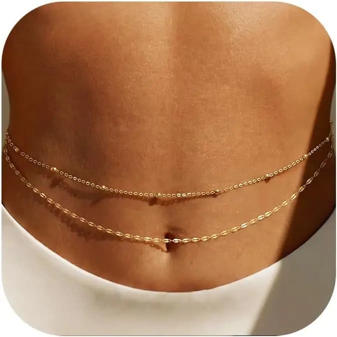 Catena da Vita Placcata Oro 14K per Donna, Catenina a Strati con Perline per Pancia, Cintura a Catena Dorata, Gioielli Impermeabili Estivi da Spiaggia per Bikini