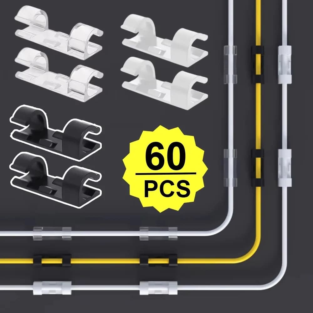 20-60 Pezzi Clip per Gestione Cavi Autoadesivi, Organizzatore di Cavi, Fissaggio per Scrivania e Parete, Clip in Plastica per Cavi USB e PC