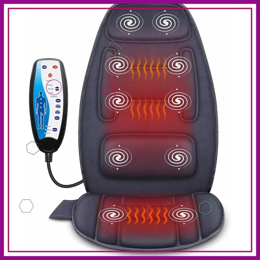 Cuscino Massaggiante Vibrante con Calore - Supporto per Collo e Schiena in Memory Foam, 10 Motori, 2 Livelli di Calore, Massaggiatore per Sedia