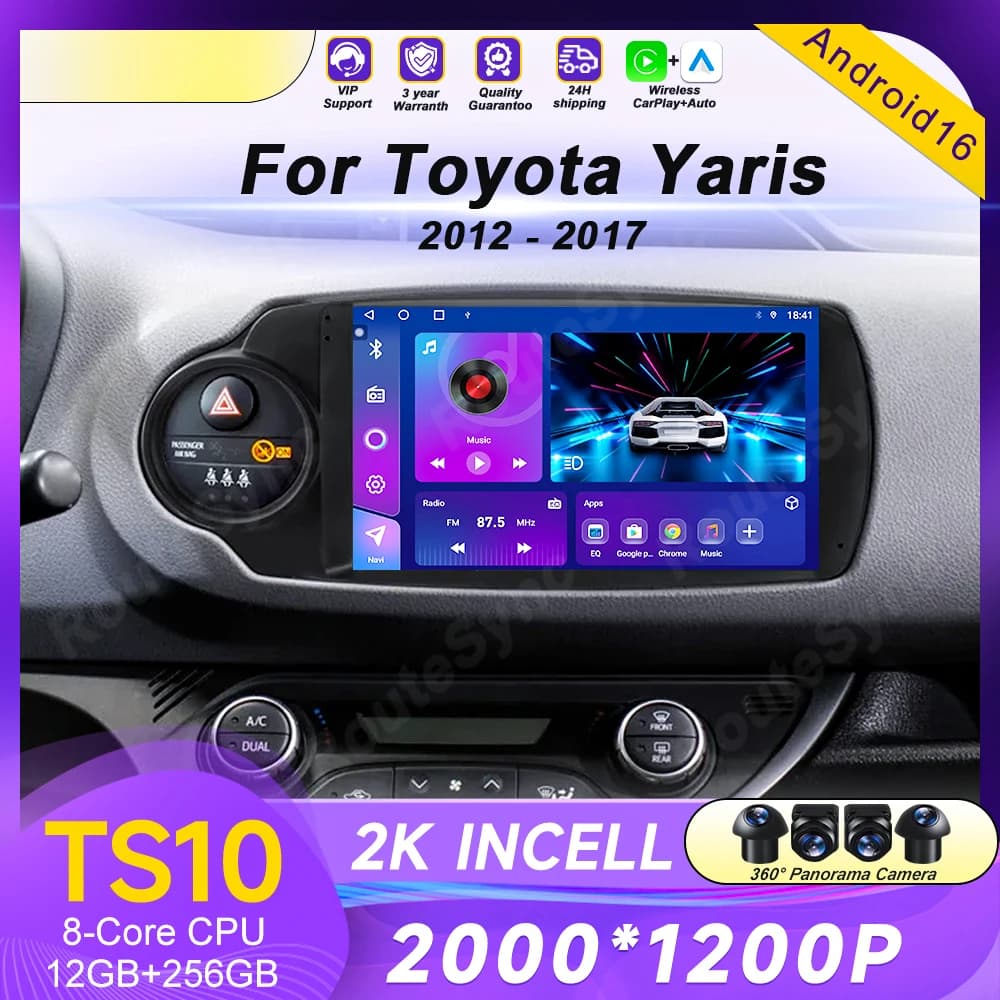 Autoradio Android 16 Carplay per Toyota Yaris 2012 2013 2014 2015 2016 2017 Navigazione GPS Lettore Multimediale Stereo WIFI BT Auto