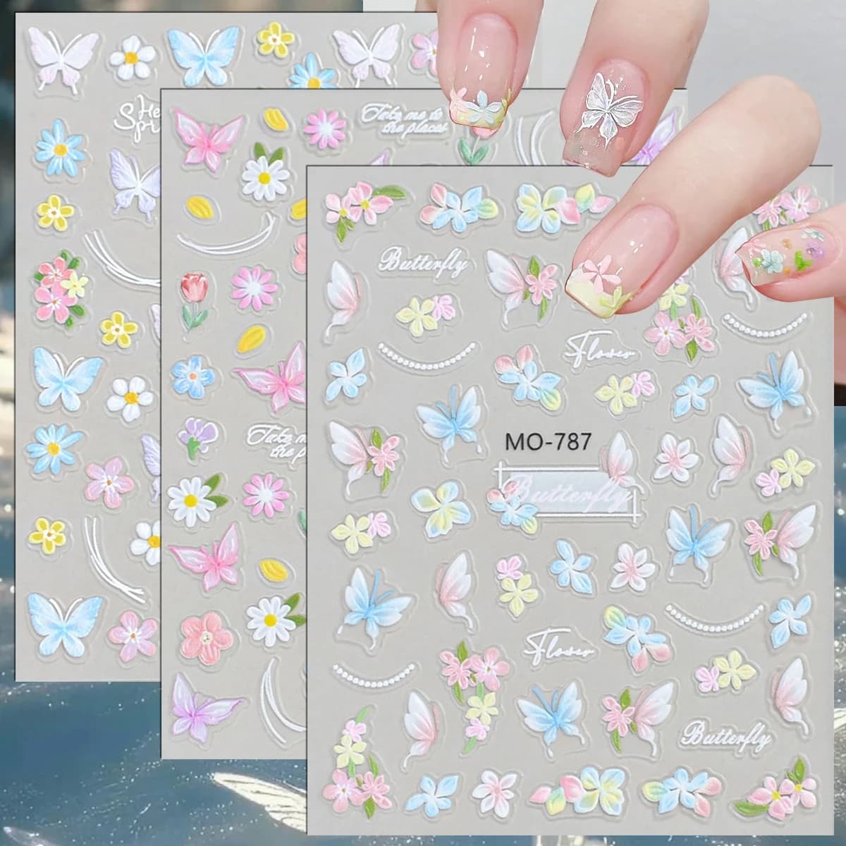 3-15 Fogli di Adesivi per Unghie 5D con Farfalle e Fiori, Decorazioni Floreali Primaverili Autoadesive in Rilievo per Manicure Fai-da-Te