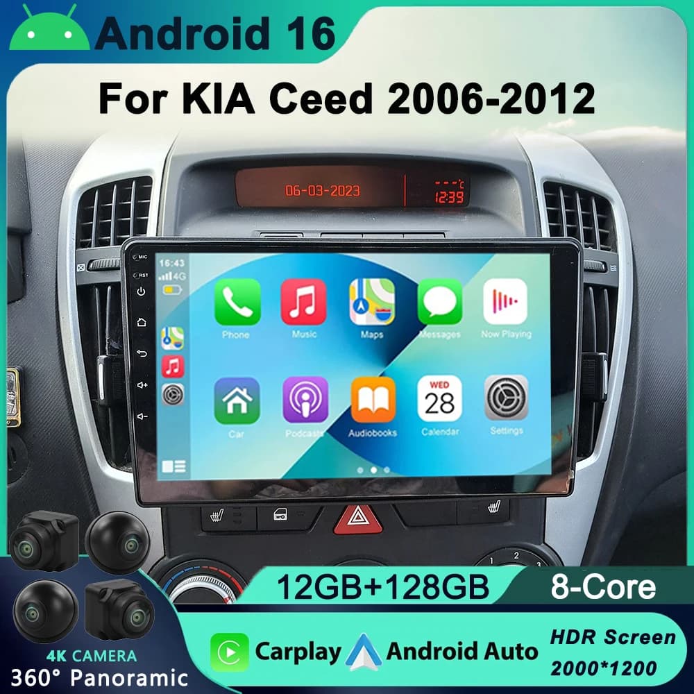 Android 16 Autoradio Lettore Multimediale Per Kia Ceed ED 2006 - 2012 Navigazione GPS Carplay DSP Wifi Bluetooth Autoradio