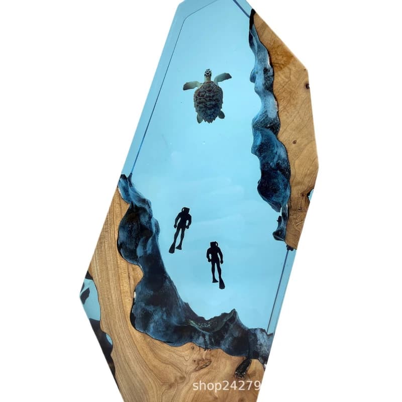 Lampada da scrivania grande in legno epossidico con luce notturna per tartarughe marine e coppie