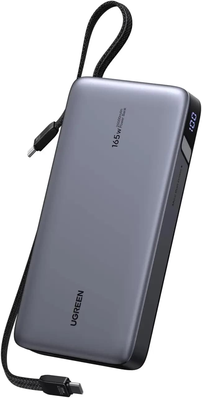 Power Bank per Laptop da 25.000mAh 165W con 2 Cavi USB-C Integrati, Ricarica Rapida da 90Wh per MacBook/iPhone/Samsung/Dell