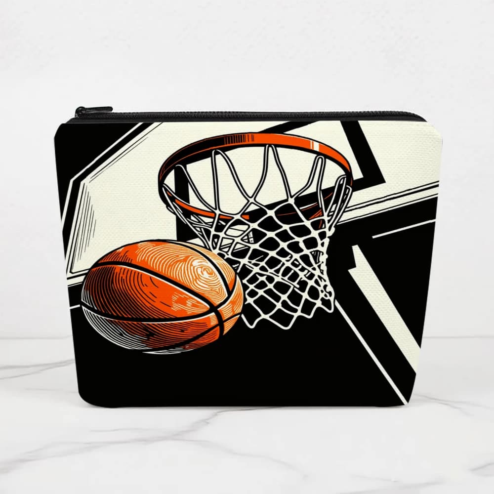 Borse da trucco per ragazze con motivo canestro da basket e palla da basket, pochette cosmetica, beauty case, astuccio, borsa da viaggio
