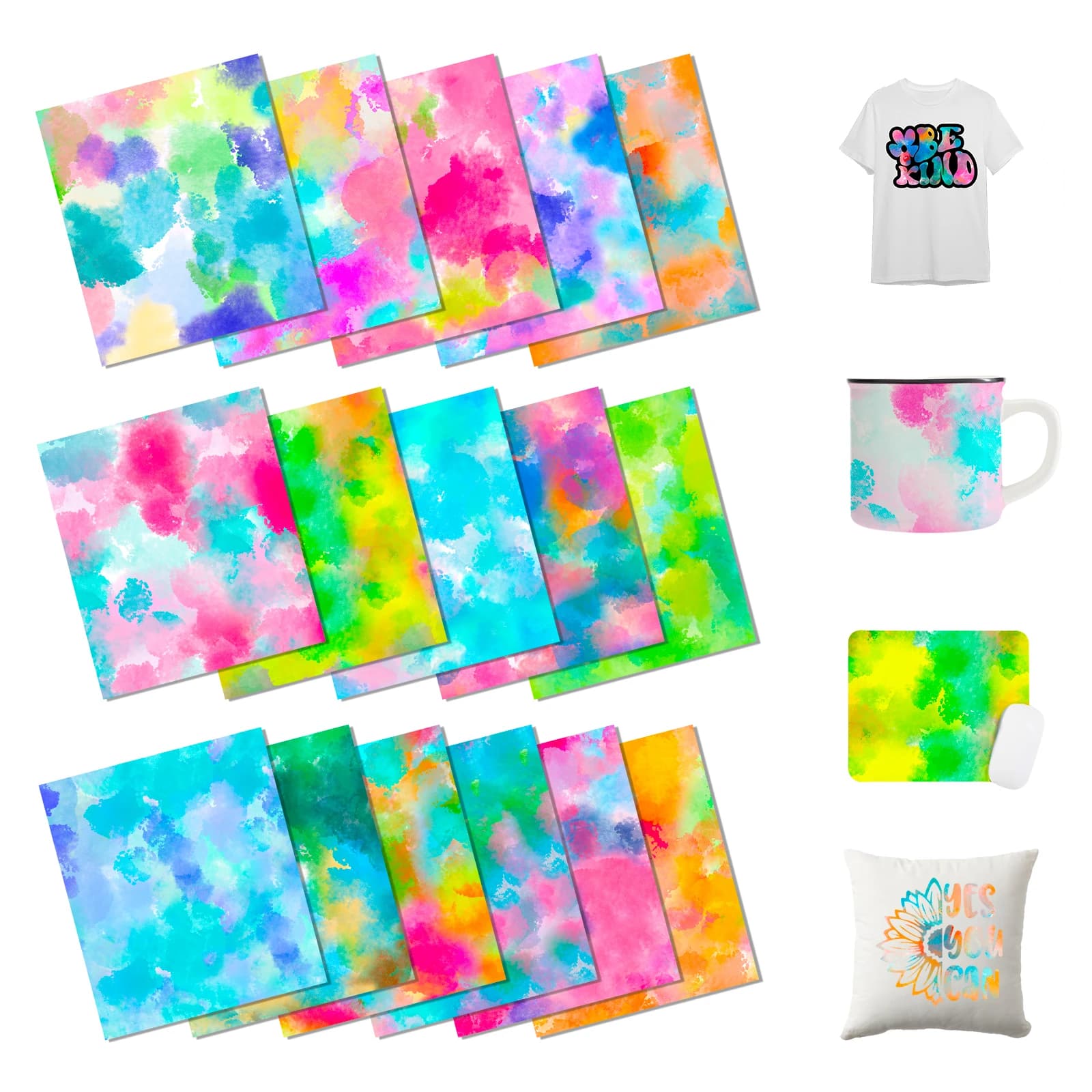 Tie Dye Clouds Carta per inchiostro per trasferimento a sublimazione 16 fogli 12 pollici * 10 pollici Fogli per trasferimento di carta per sublimazione per acquerello per tazza