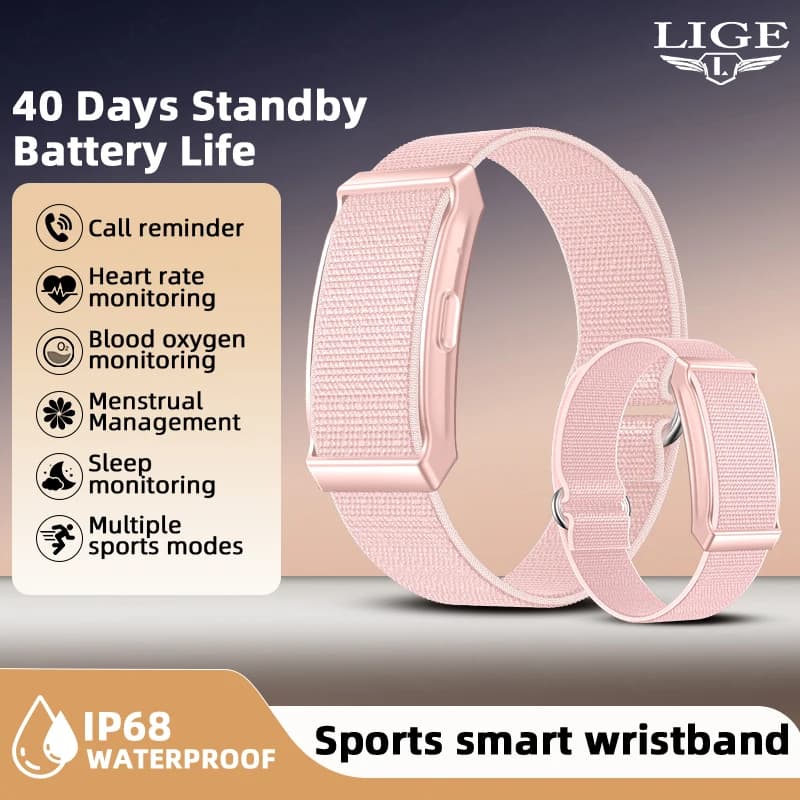 LIGE Braccialetto intelligente per fitness sportivo senza schermo, promemoria per le chiamate, monitor della frequenza cardiaca, IP68, impermeabile, smartwatch da donna per Android IOS