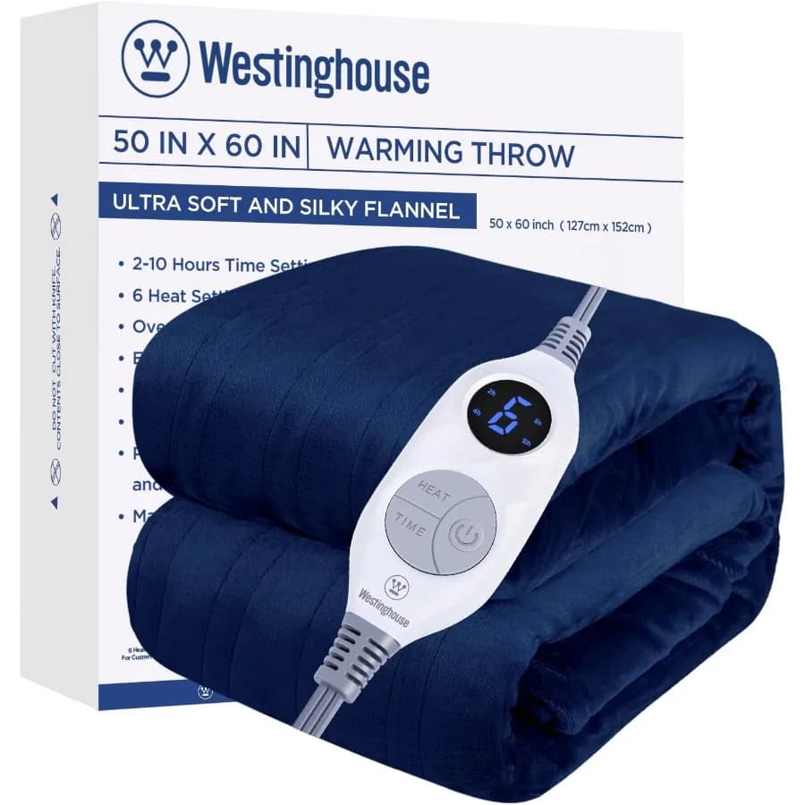 Coperta elettrica riscaldata Flanella morbida super accogliente 50"" x 60"" Coperta riscaldata con 6 livelli di riscaldamento rapido e 2-10 Mac con spegnimento automatico
