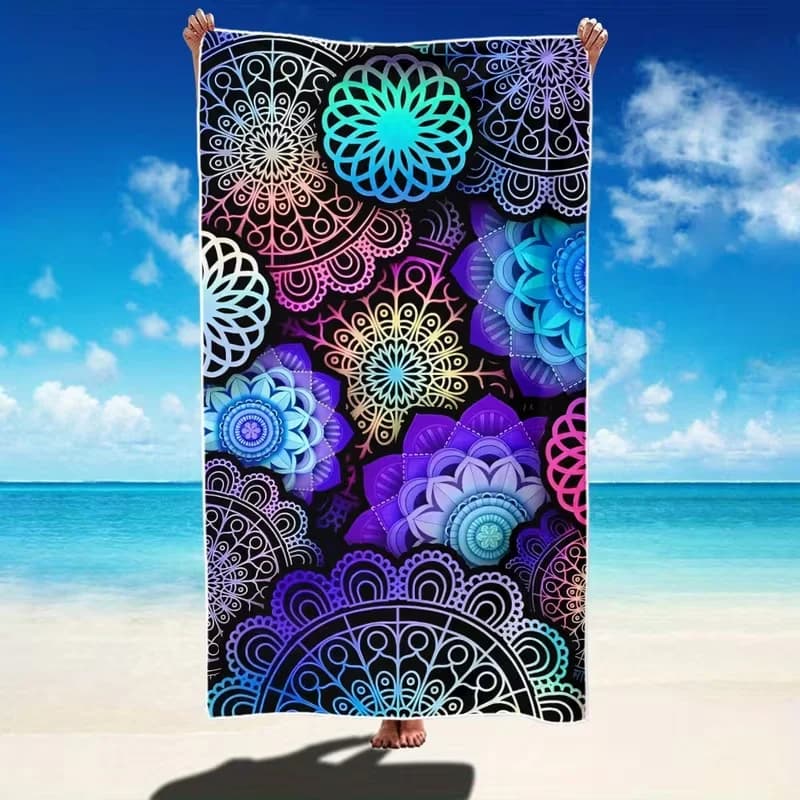 Asciugamano da spiaggia con fiori vivaci, stampa con illustrazione minimalista, asciugamano assorbente ad asciugatura rapida, resistente alla sabbia, per spiaggia, piscina, viaggi, vacanze