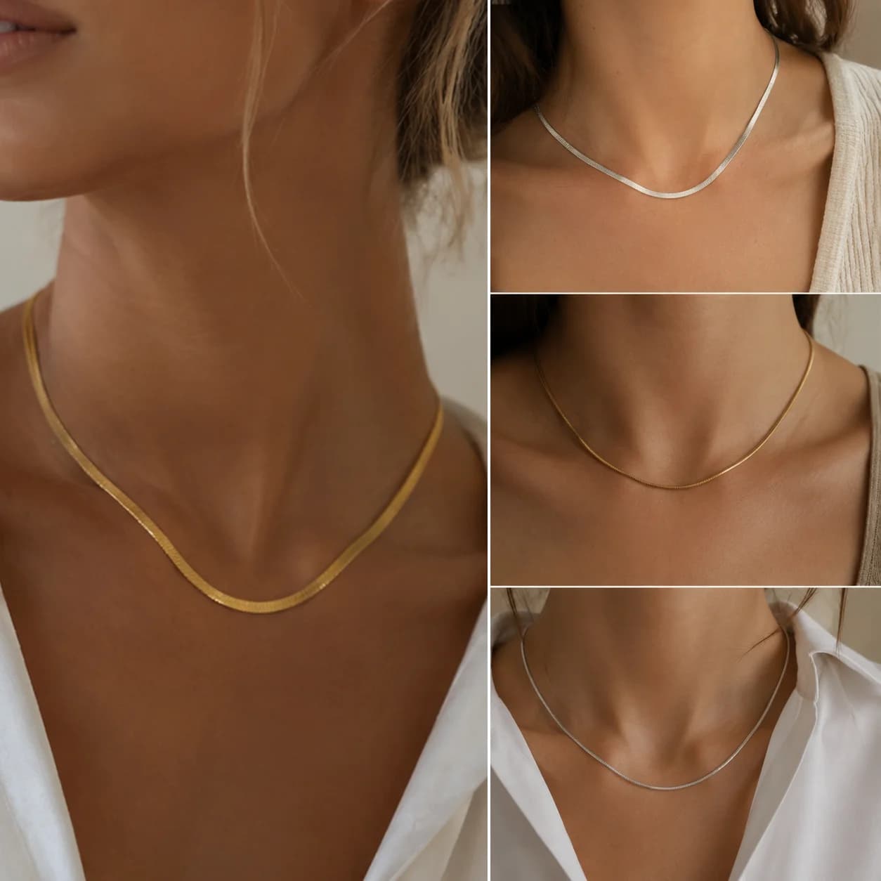 Stainless Steel Plain Necklace Chains No Pendant Gold Color Snake Herringbone Paperclip Thin Link Chains for Women Men Jewelry