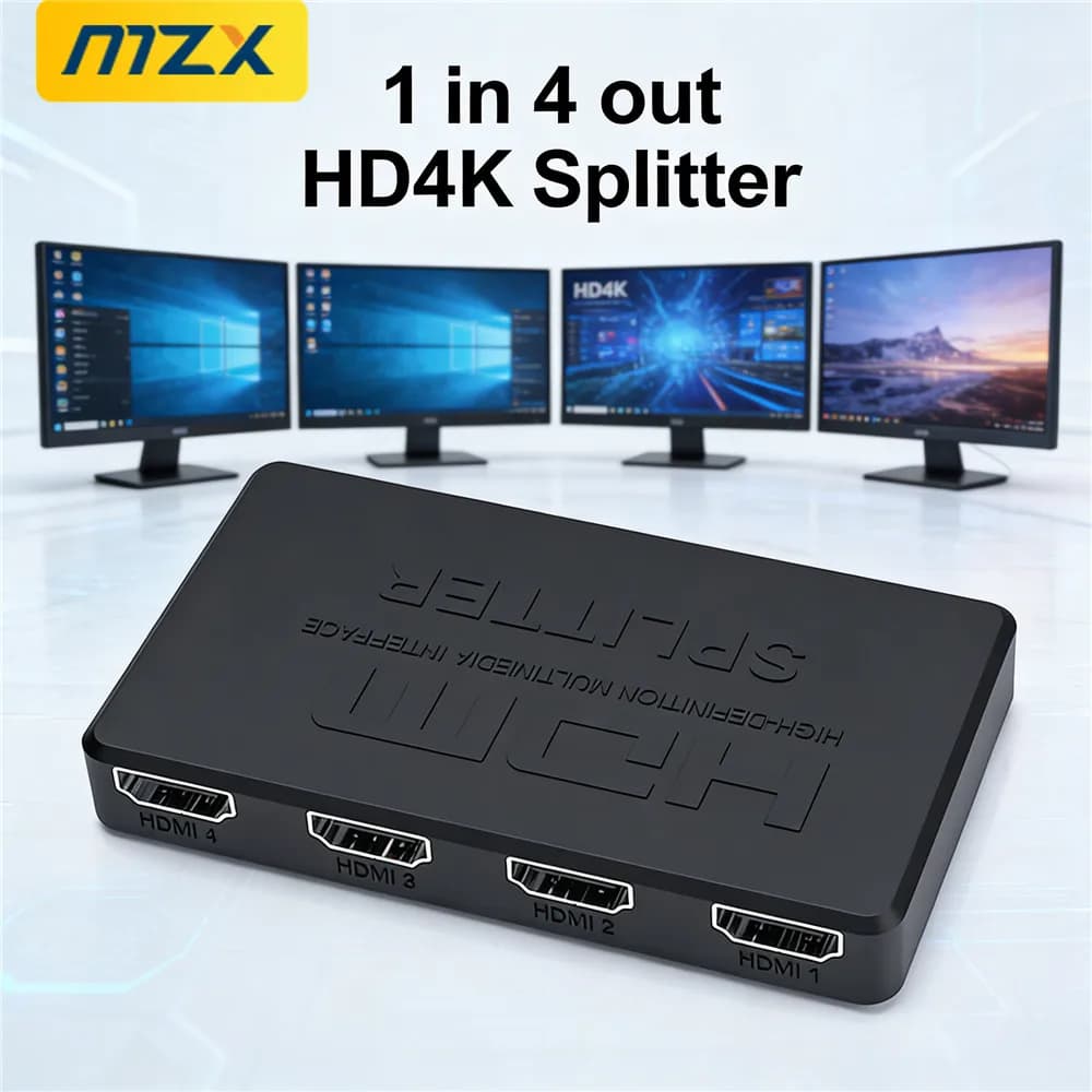 MZX Splitter Video HDMI 4K 2K 1-in-4-out, KVM Selector, HDTV Switcher, Laptop HD Adapter, PC and Computer Accessories