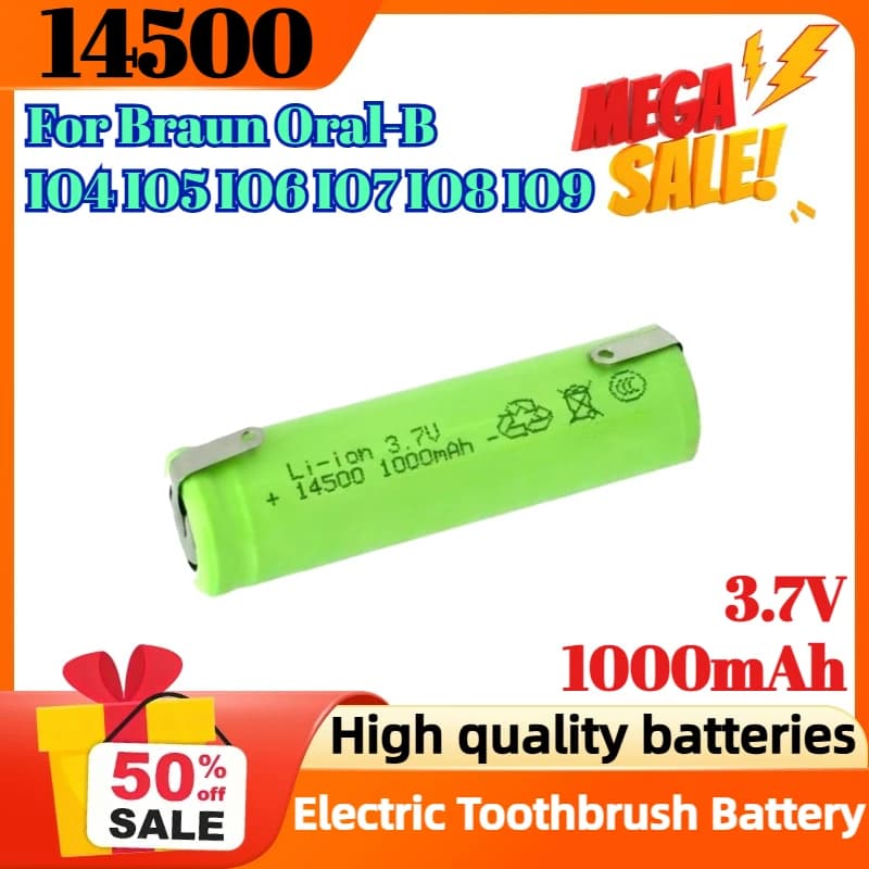 Batteria per spazzolino elettrico 14500 3,7 V 1000 mAh per spazzolini Braun Oral-B IO4 IO5 IO6 IO7 IO8 e IO9