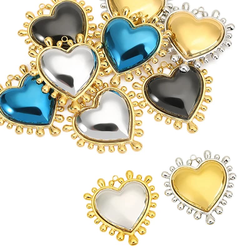 2 pendenti in acciaio inossidabile con cuore d'amore per collane, bracciali, creazione di gioielli fai da te, accessori di moda coreani