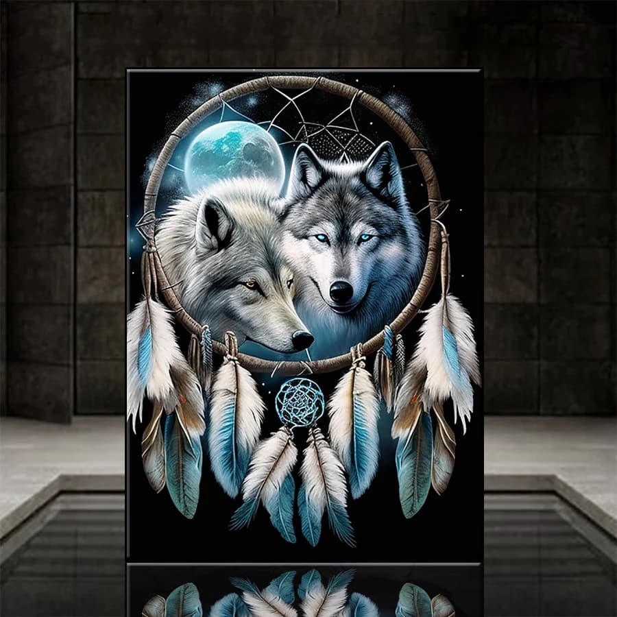 5D DIY Diamond Embroidery Picture Moonnight Dreamcatcher, Animal Wolf Diamond Painting Kit New Cross Stitch Mosaic Wall Art