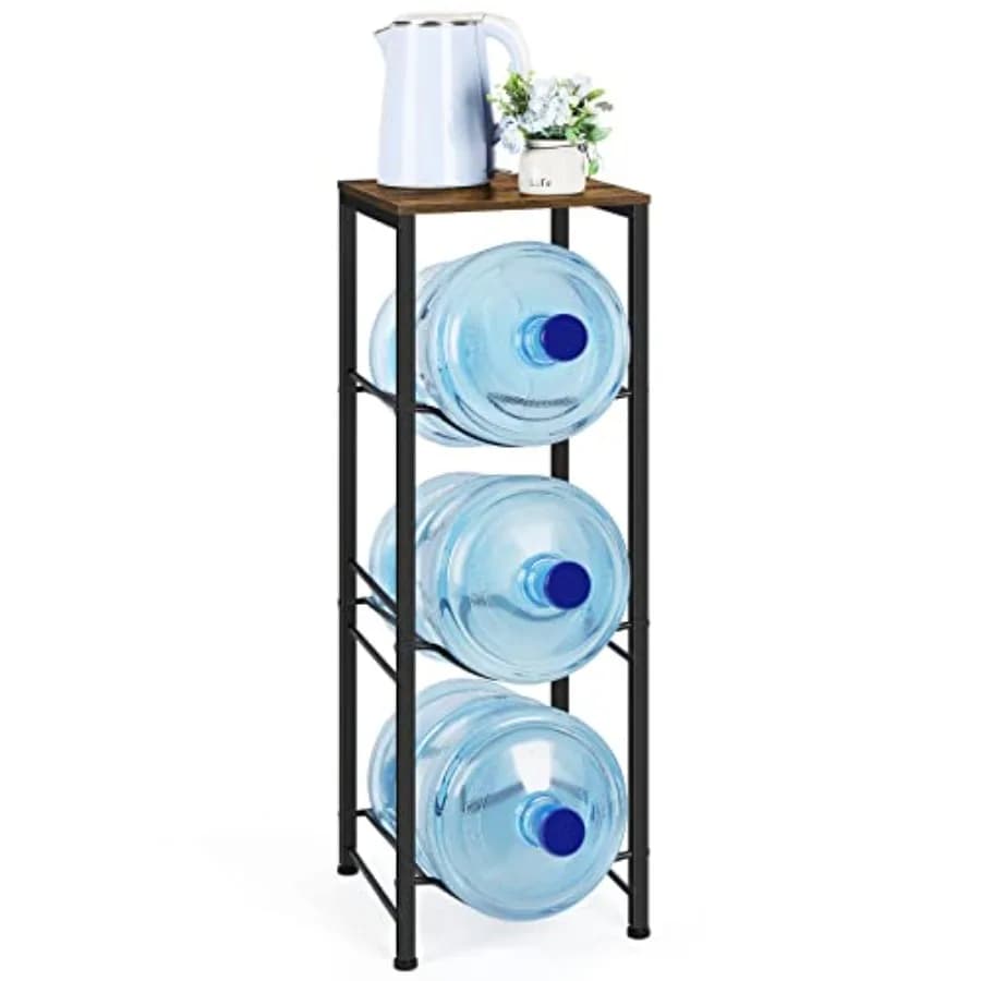 Portabottiglie d'acqua da 5 galloni a 3 livelli, supporto per dispenser d'acqua, organizer per bottiglie d'acqua con ripiani per cucina e soggiorno