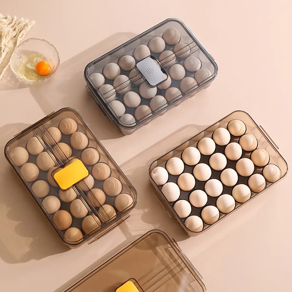 Large Covered Egg Tray Storage Box for Refrigerator 24 Compartments Transparent Brown Egg Holder Carrier Organizer Case
