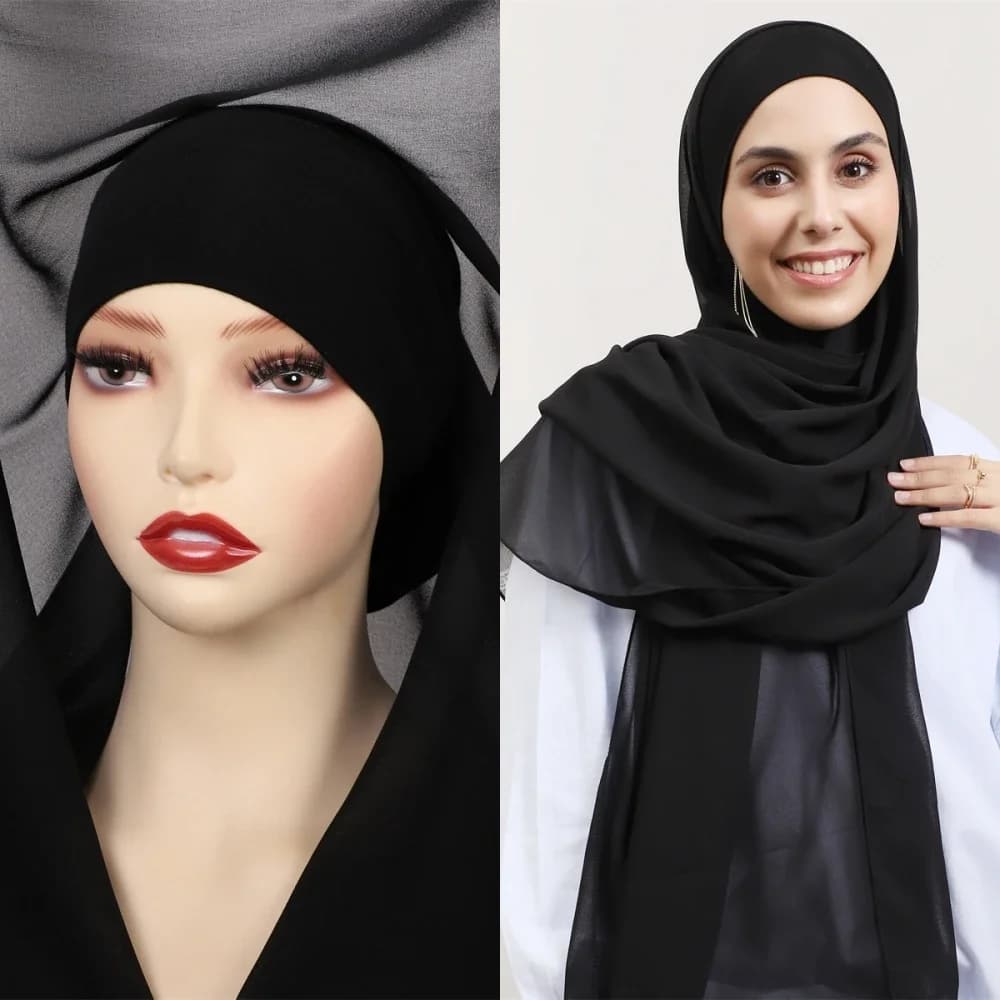 2025New Hot Sale Premium Instant Chiffon Hijab Wrap with Built-in Magnets Solid Color Muslim Women's Scarf Shawl With Underground