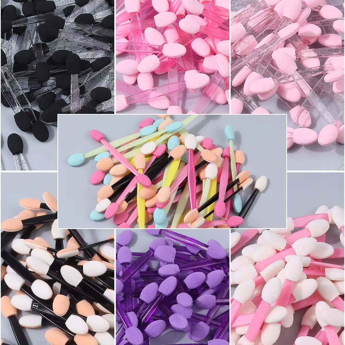 NUOVO Set da 50 Pennelli Spugna Multi-Colore a Doppia Punta Riutilizzabili per Applicazione Ombretto, Nail Art e Polvere Effetto Specchio