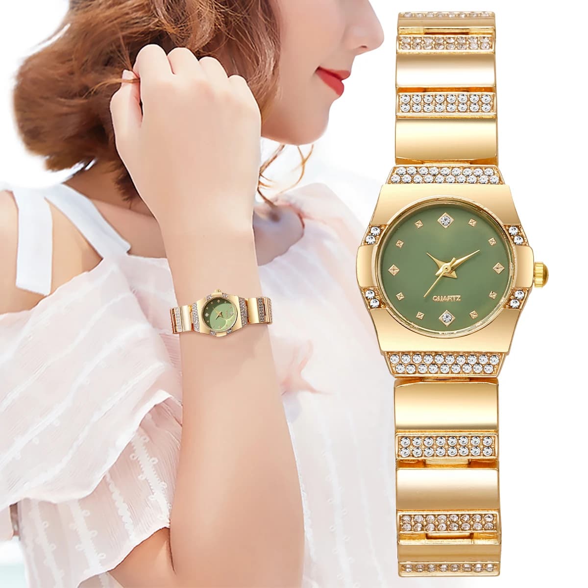 Women's Quartz Watch With Luxury Rhinestone Wrist Watch With Steel Strap With Little Dial For Girls Watch Reloj Mujer