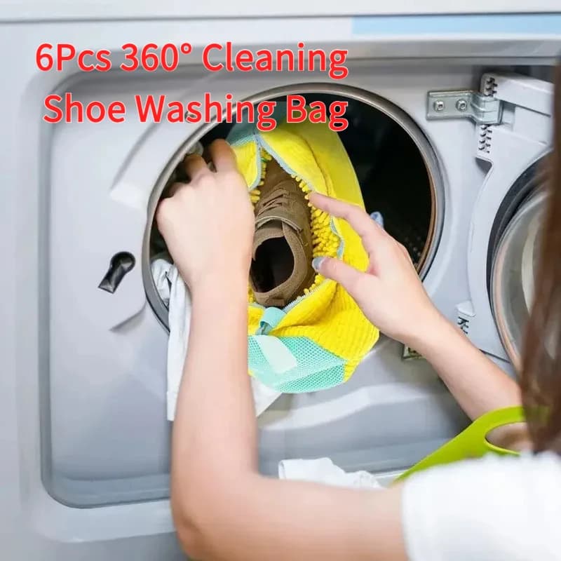 6 Pieces 360 ° Shoe cleaning bag, soft fiber wash bag for shoes