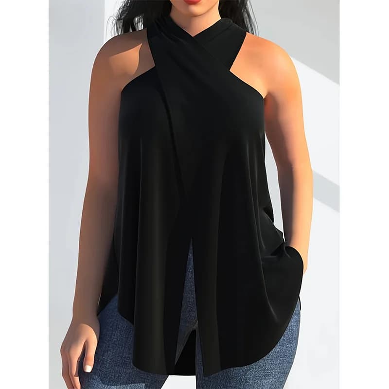 Women's sexy summer t-shirt strong size, new collection, with American neckline, wide fit and irregular cut, casual beach