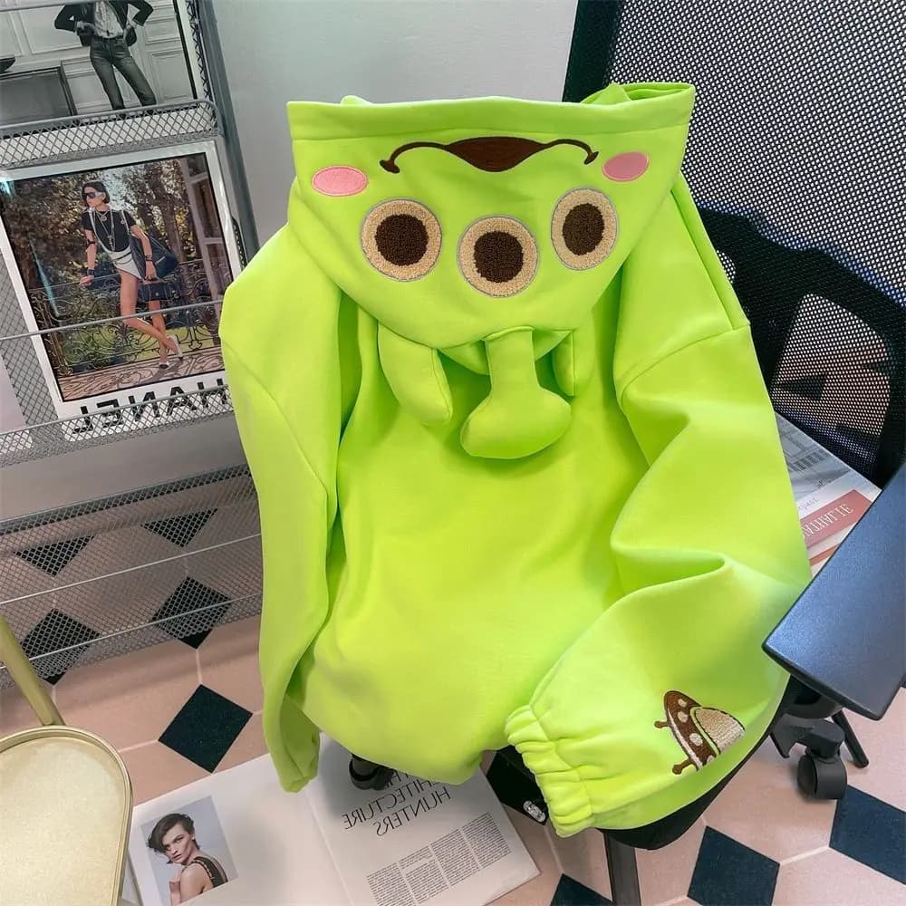 Felpa con Cappuccio Toy Story Alien Verde, Manica Lunga, Casual, con Zip, per Uomo e Donna