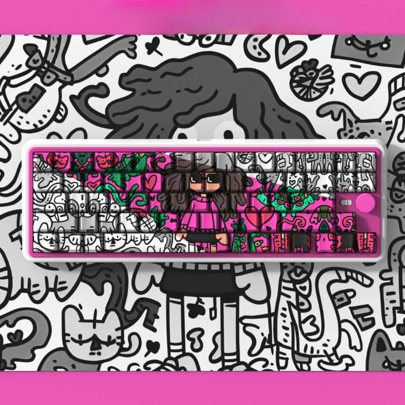 MiFuny Graffiti Girl Theme Keycap Set PBT Cherry Profile Keycaps Custom Art Anime Keycaps for Mechanical Keyboard PC Gifts